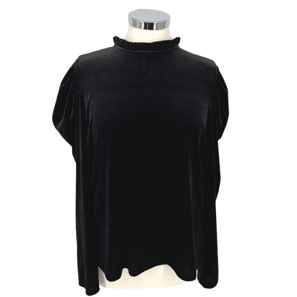 CeCe Black Velvet Puff Sleeve High Neck Blouse Size XL NWOT - Picture 1 of 10